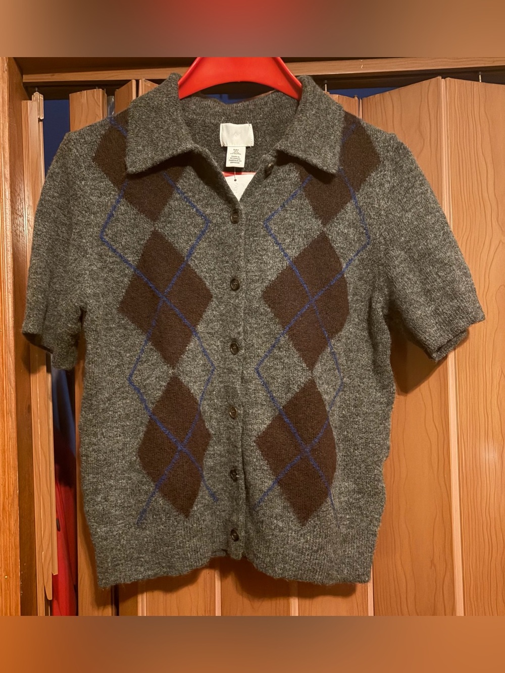 H&M Gray Argyle Button Up Collared Cardi Sweater Size XL NWT - Picture 4 of 6